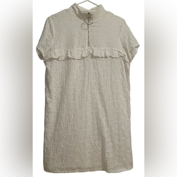 Daisy Street Women’s Eyelet Short Sleeve Ruffle Tunic Baby Doll White sz8 - Picture 2 of 14